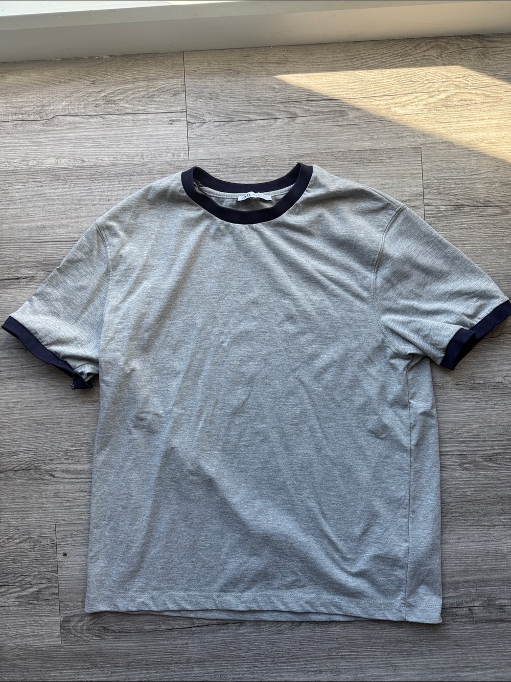 Zara Gray Ringer Tee with Navy Trim - Men